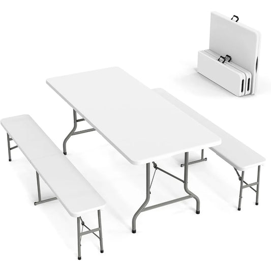 VINGLI Picnic Table Set With Benches For Indoor Outdoor Use