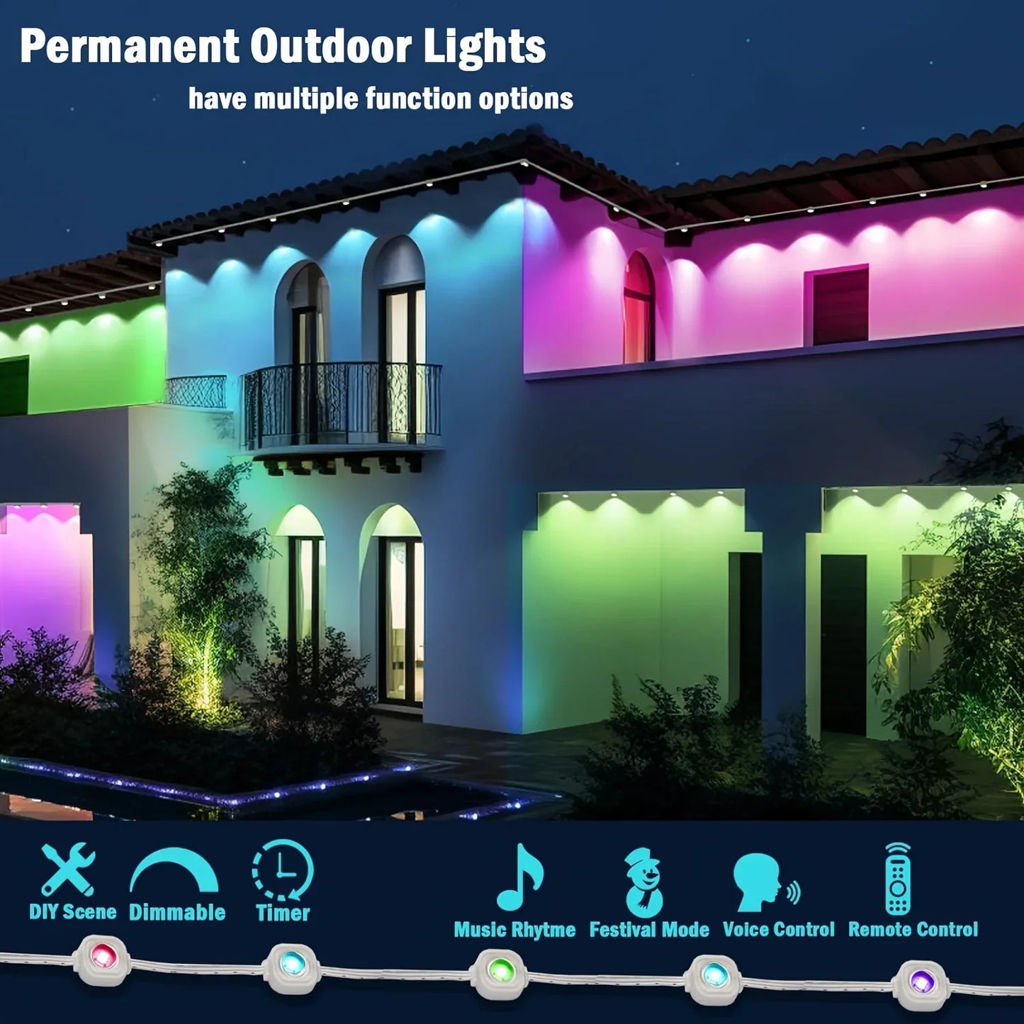 MIMIRGB Outdoor Eaves LED Light String Waterproof Bluetooth Smart DIY Modes