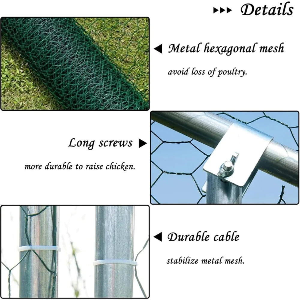 Metal Chicken Coop With Run Wire Mesh Poultry Cage