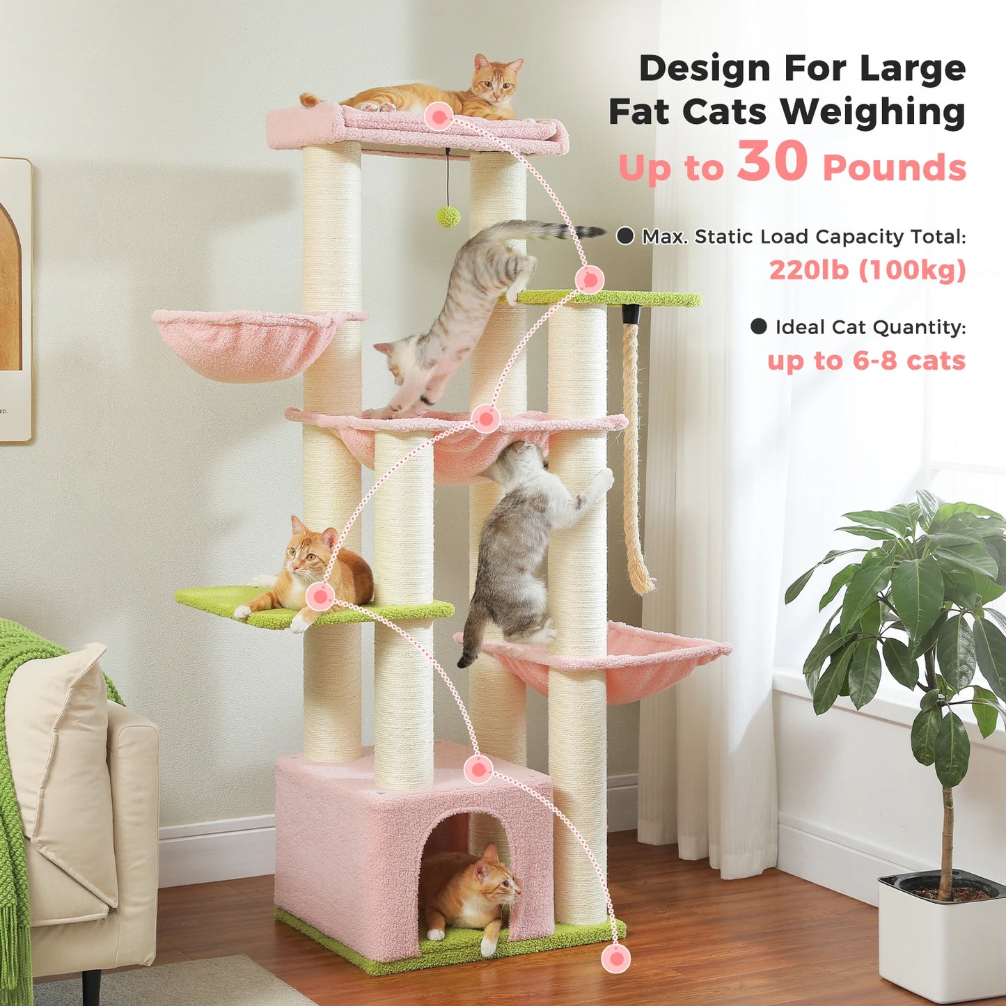 PEQULTICN Multi Level Cat Tree Scratching Posts Condo