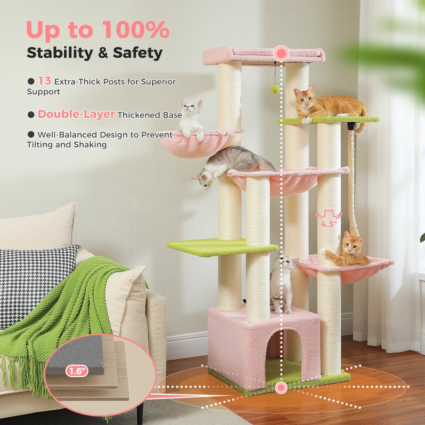 PAWZ Road Cat Tree Tower With Hammock And Multiple Levels