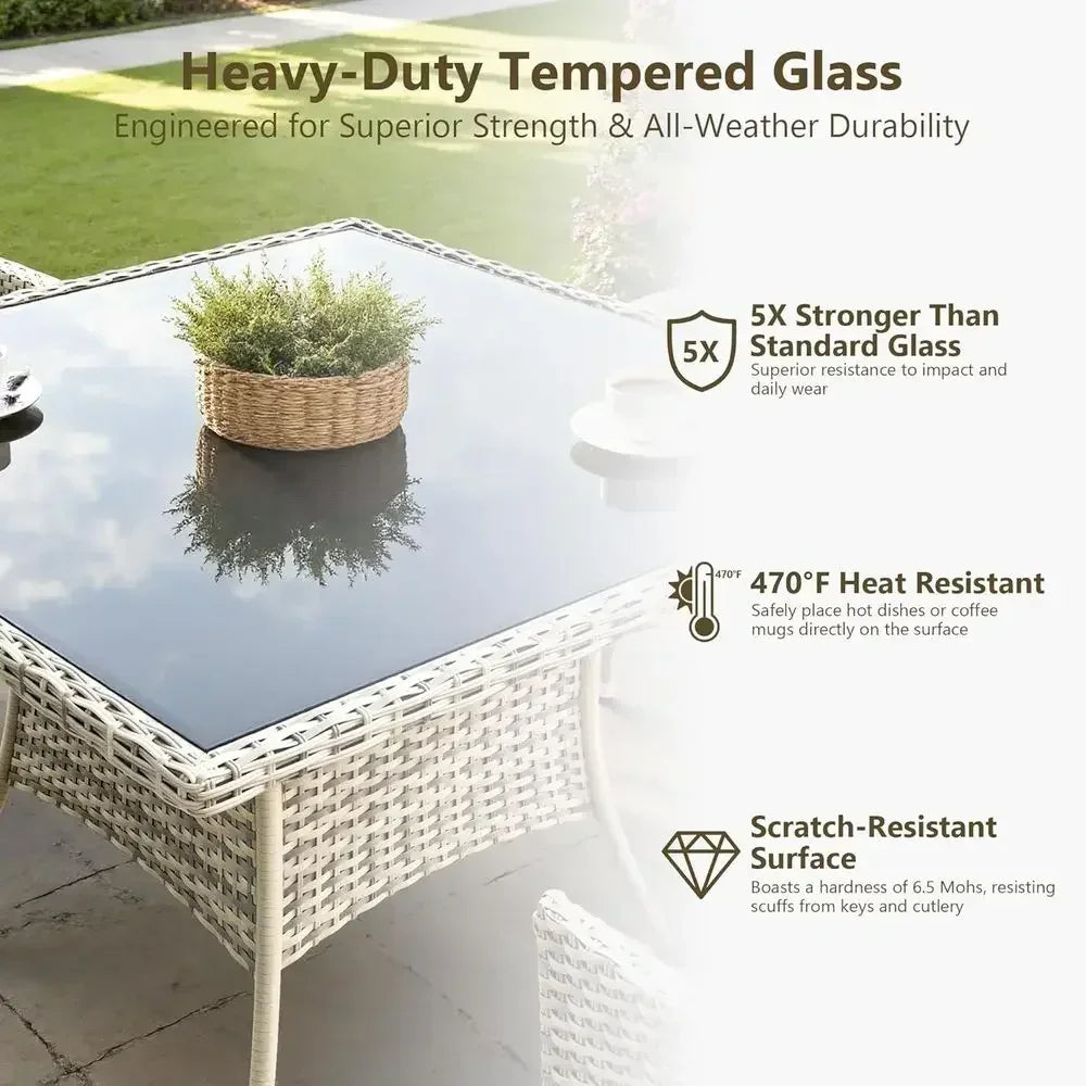 5-Piece Patio Dining Set With Glass Table And Cushioned Chairs