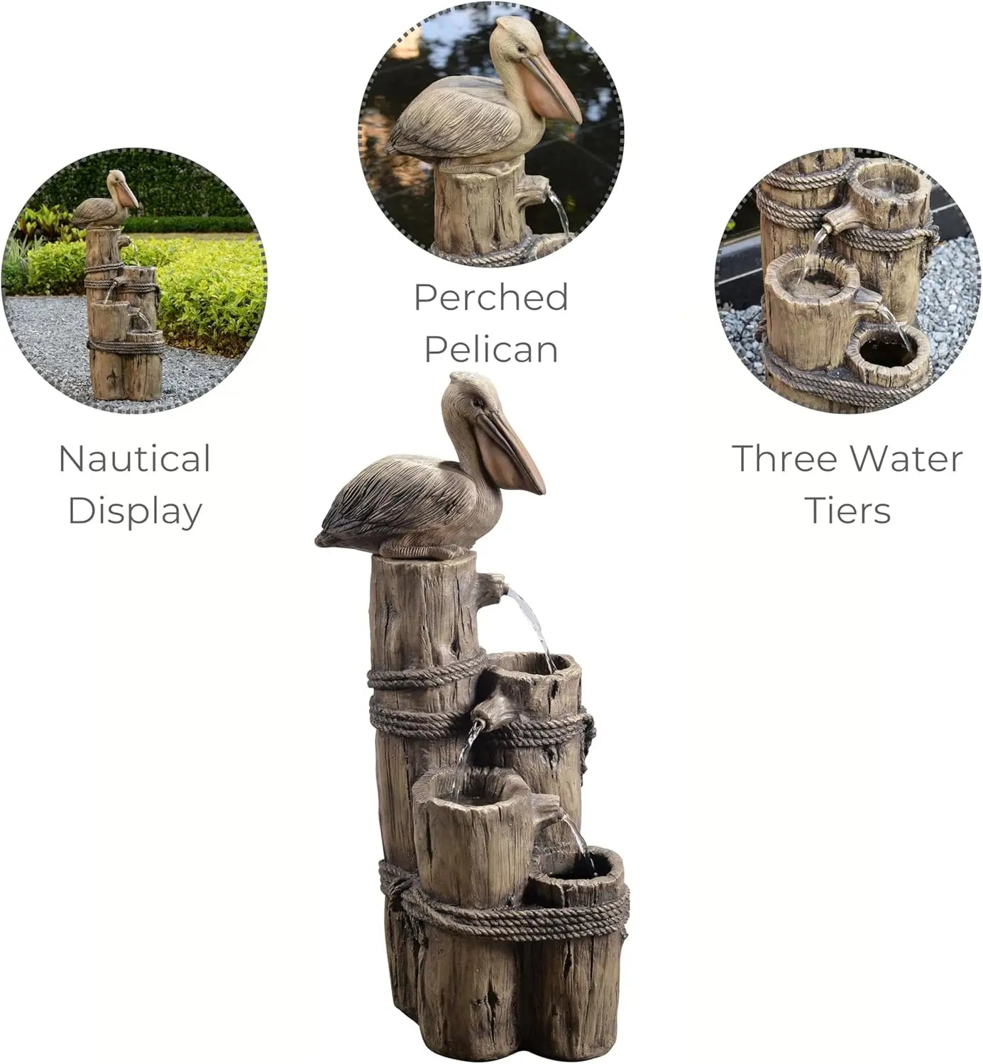 Outdoor 3-Tier Waterfall Fountain With Pump for Patio Garden