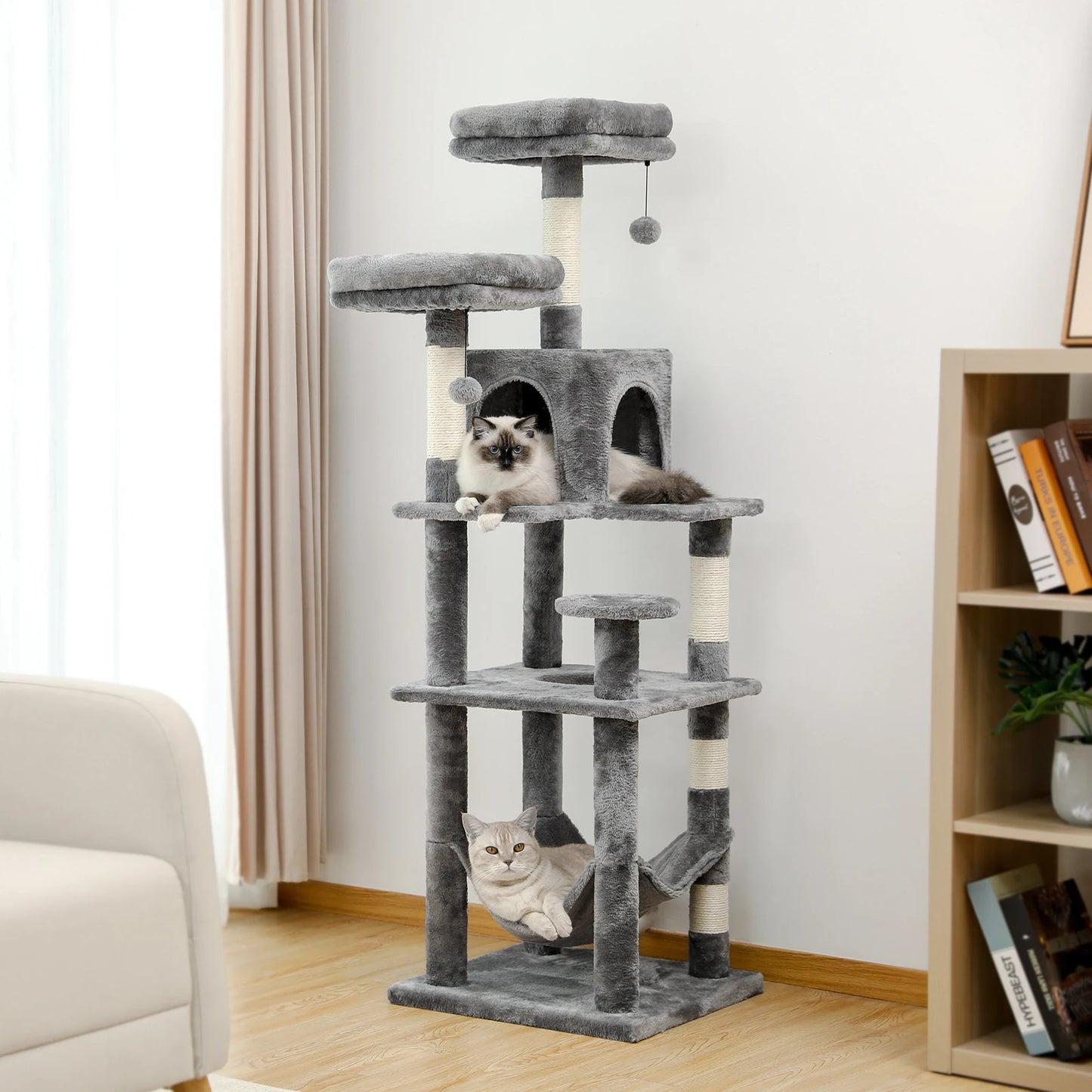 PEQULTICN Multi Level Cat Tree With Scratching Posts And Hammock