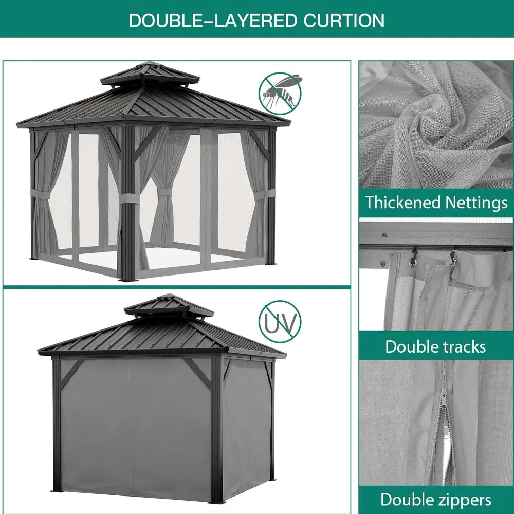 XMSJ Aluminum Heavy Duty Hardtop Gazebo With Curtains And Netting
