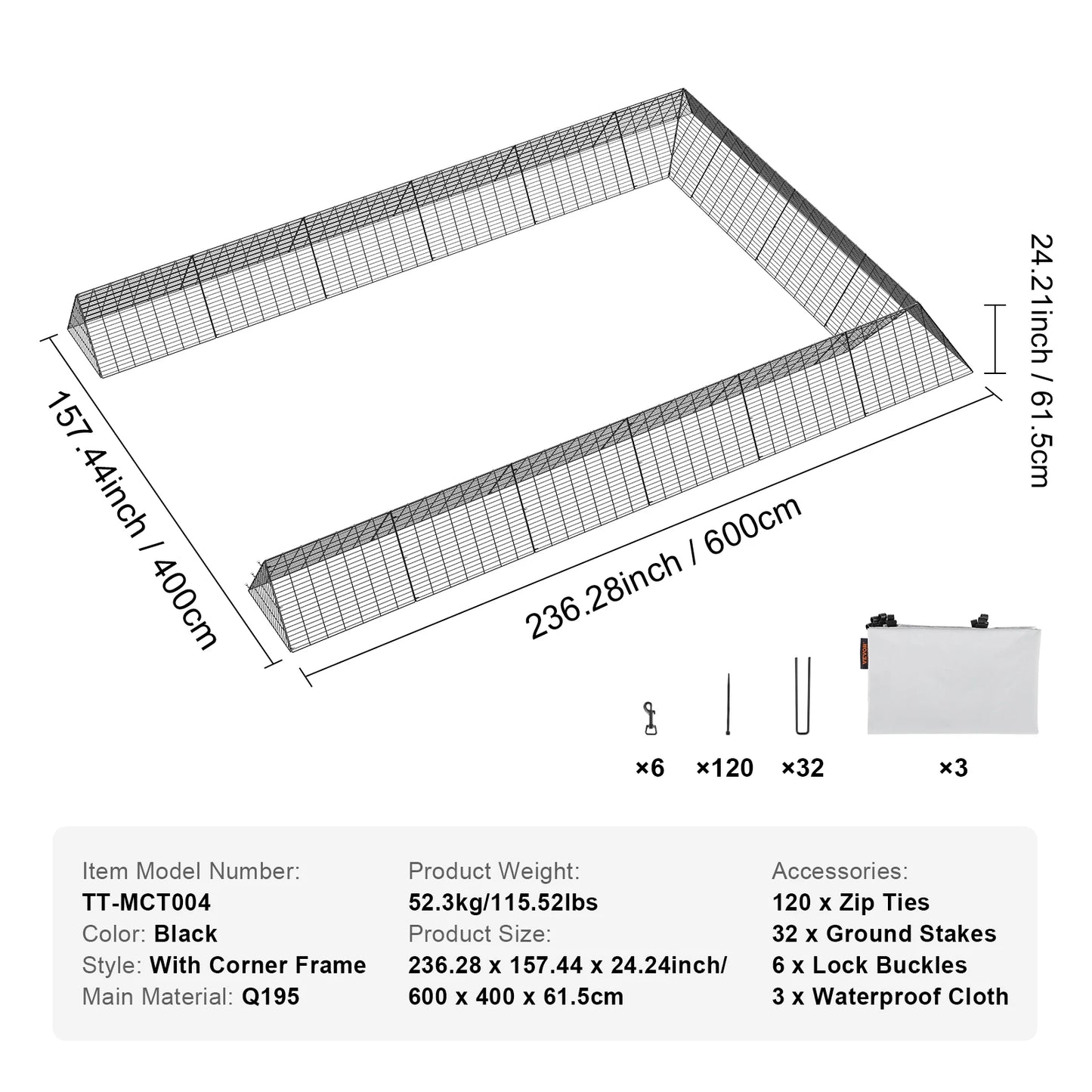 SucceBuy Chicken Tunnels 157.5 x 39.4 x 24.2 in(LxWxH) Chicken Tunnels Yard Portable Chicken Tunnels for Outside Corner Frames