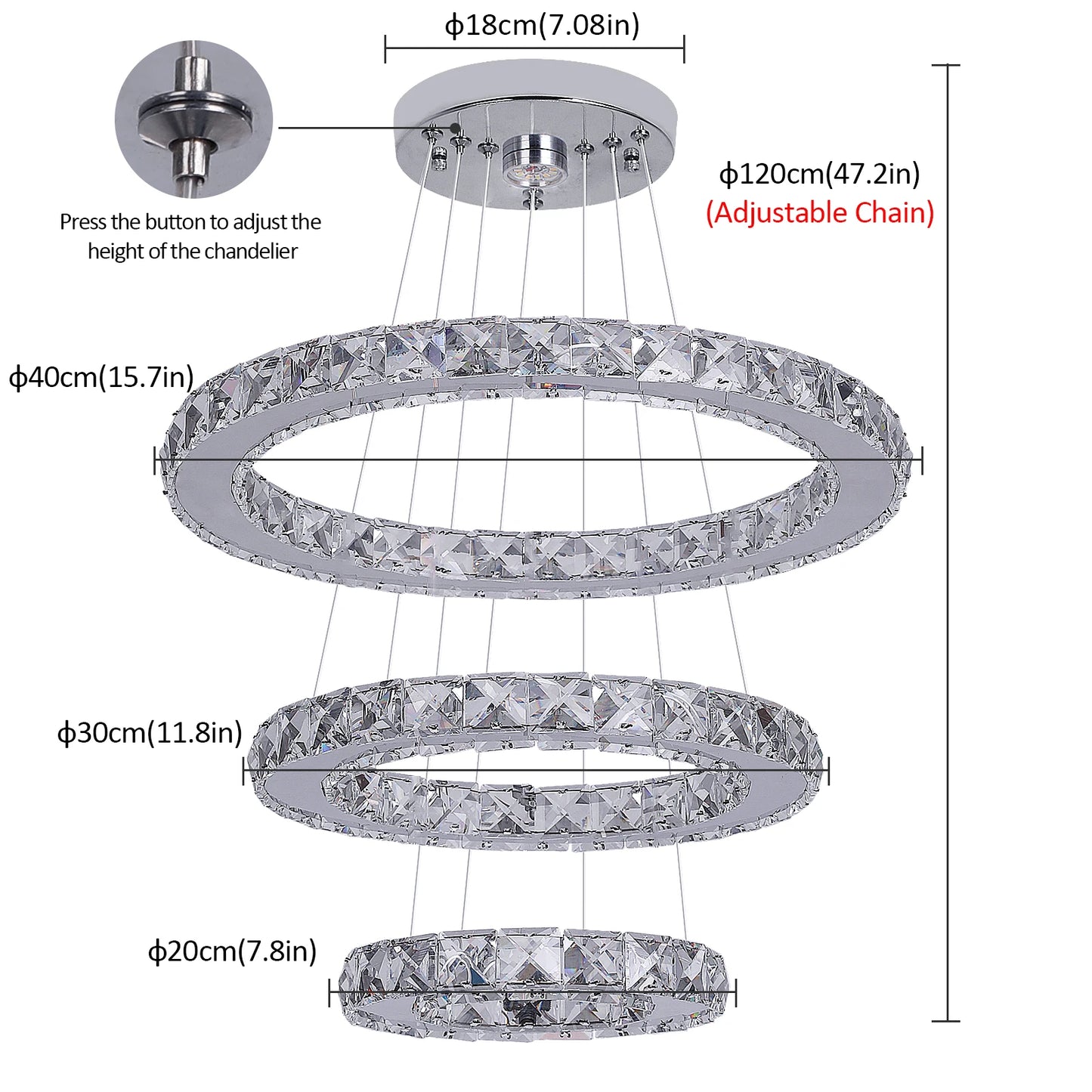 VETRULUS Crystal LED Chandelier for Hall Living Room Ceiling Light