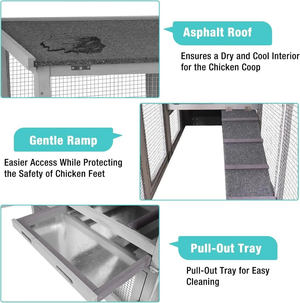 Outdoor Chicken Coop With Wheels Waterproof Roof Nesting Box