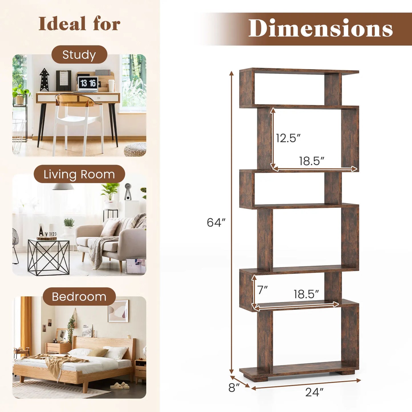 Homasis 6 Tier S Shaped Geometric Bookshelf Anti Toppling Kit