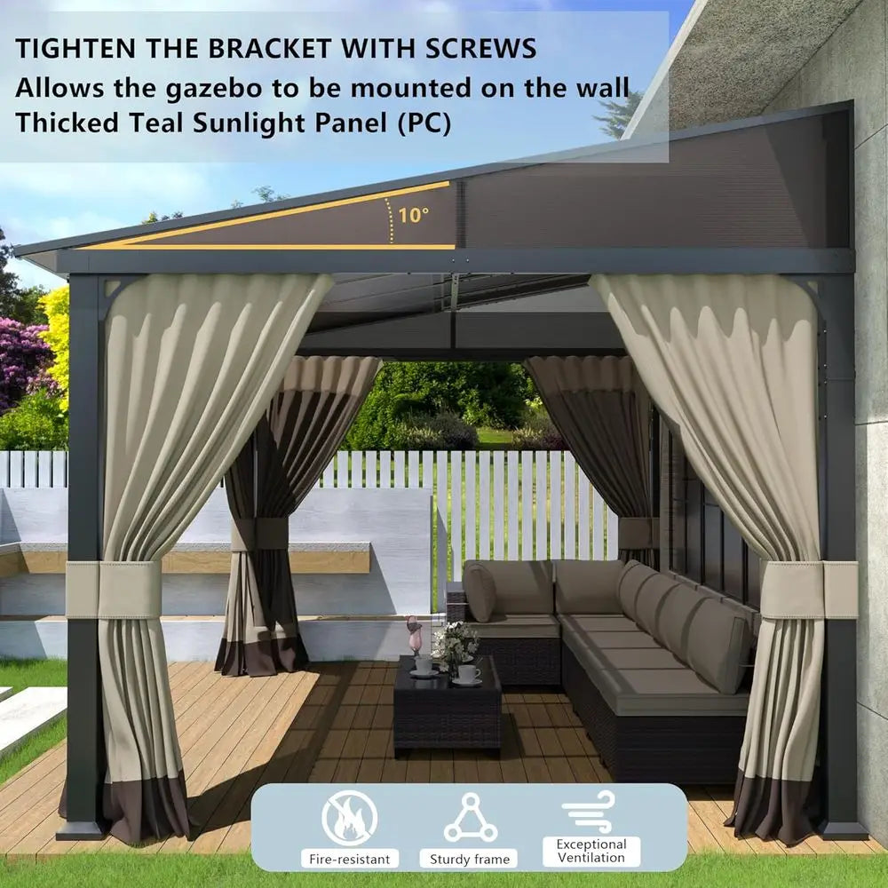 Outdoor Hardtop Gazebo With Sloped Roof For Patio And Backyard