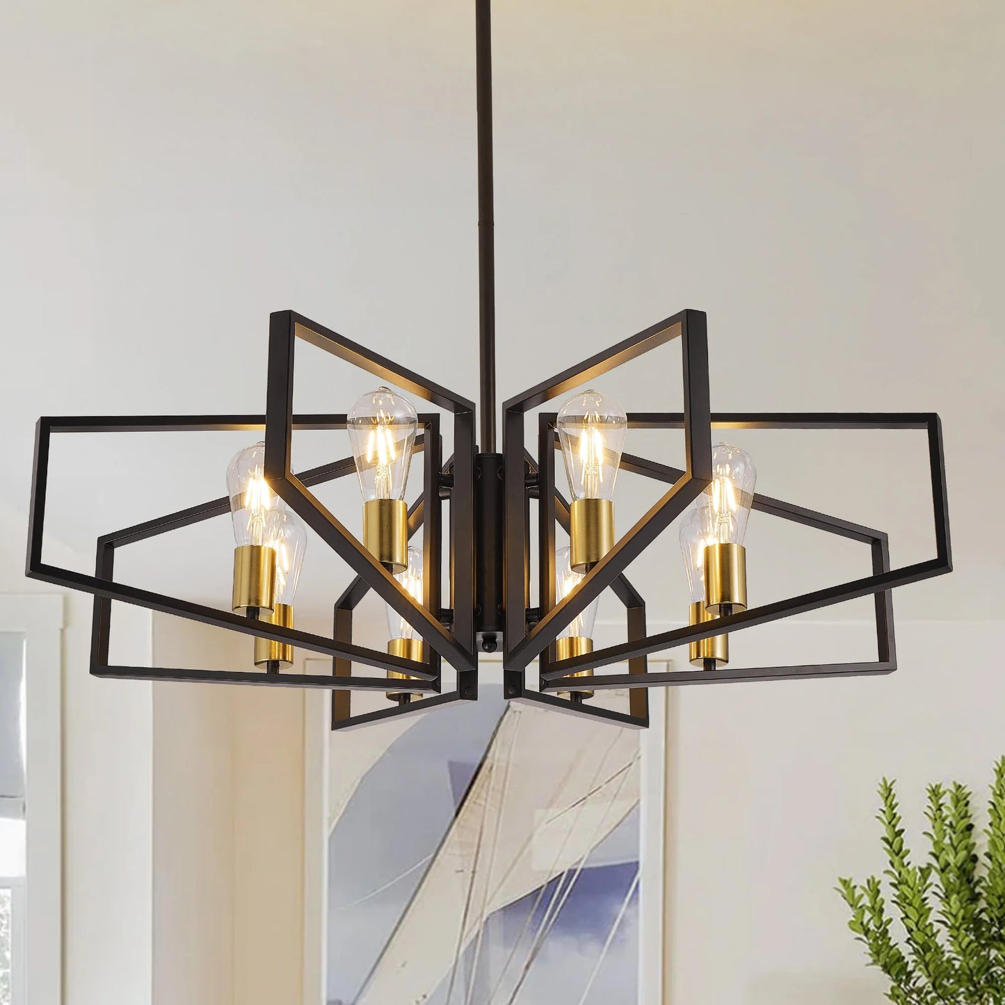 Modern 8 Light Geometric Chandelier Pendant With Adjustable Height