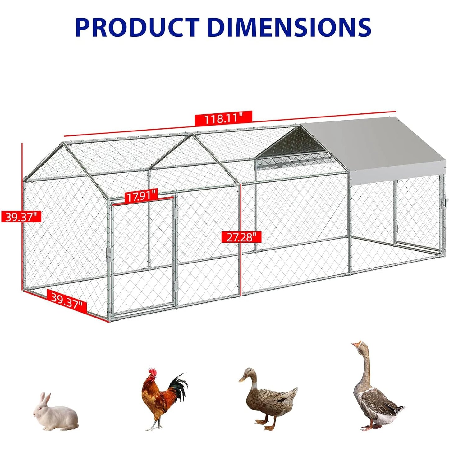 HiMISS Walk In Metal Chicken Coop With Waterproof Cover Poultry
