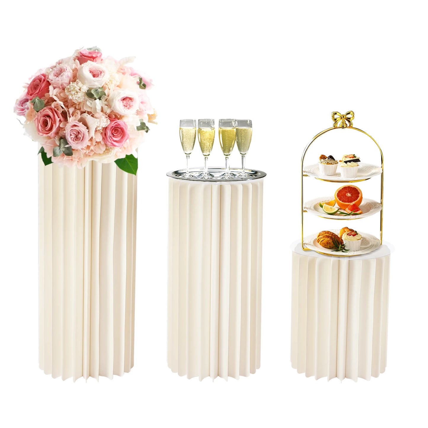 Three Piece Wedding Flower Stand Set Foldable Cardboard Dessert Centerpieces