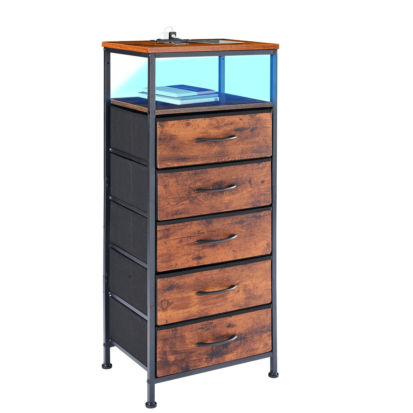 JHK 5 Drawer Nightstand With USB Type C Charging Station Bedside Table