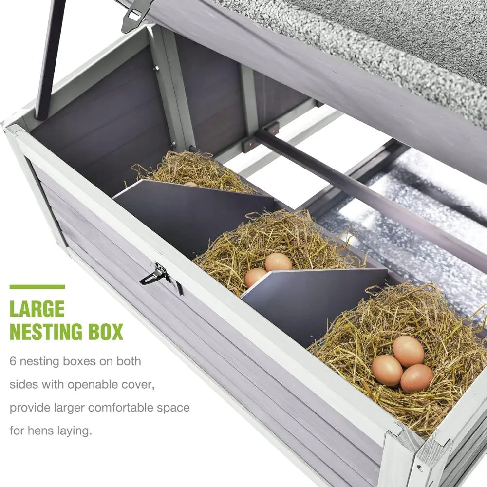 DAFIFY Mobile Chicken Coop On Wheels With 6 Nesting Boxes