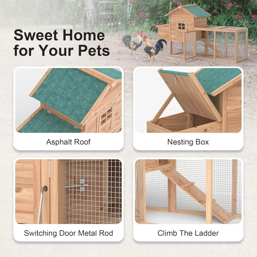 Outdoor Chicken Coop For 2-4 Chickens Wooden Hen House Roof