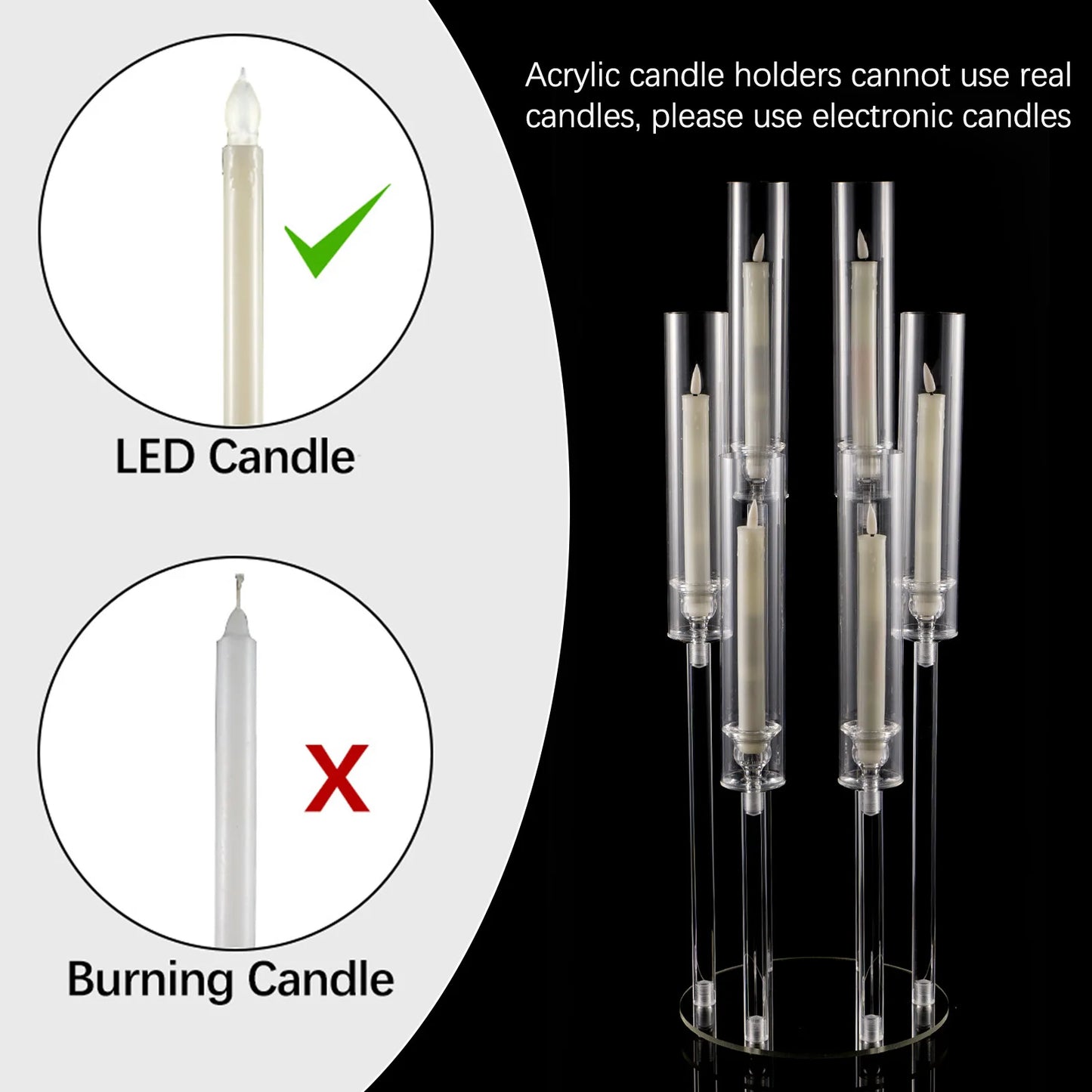 VINCIGANT 6 Arm Acrylic Candelabra Taper Candle Holder For Wedding