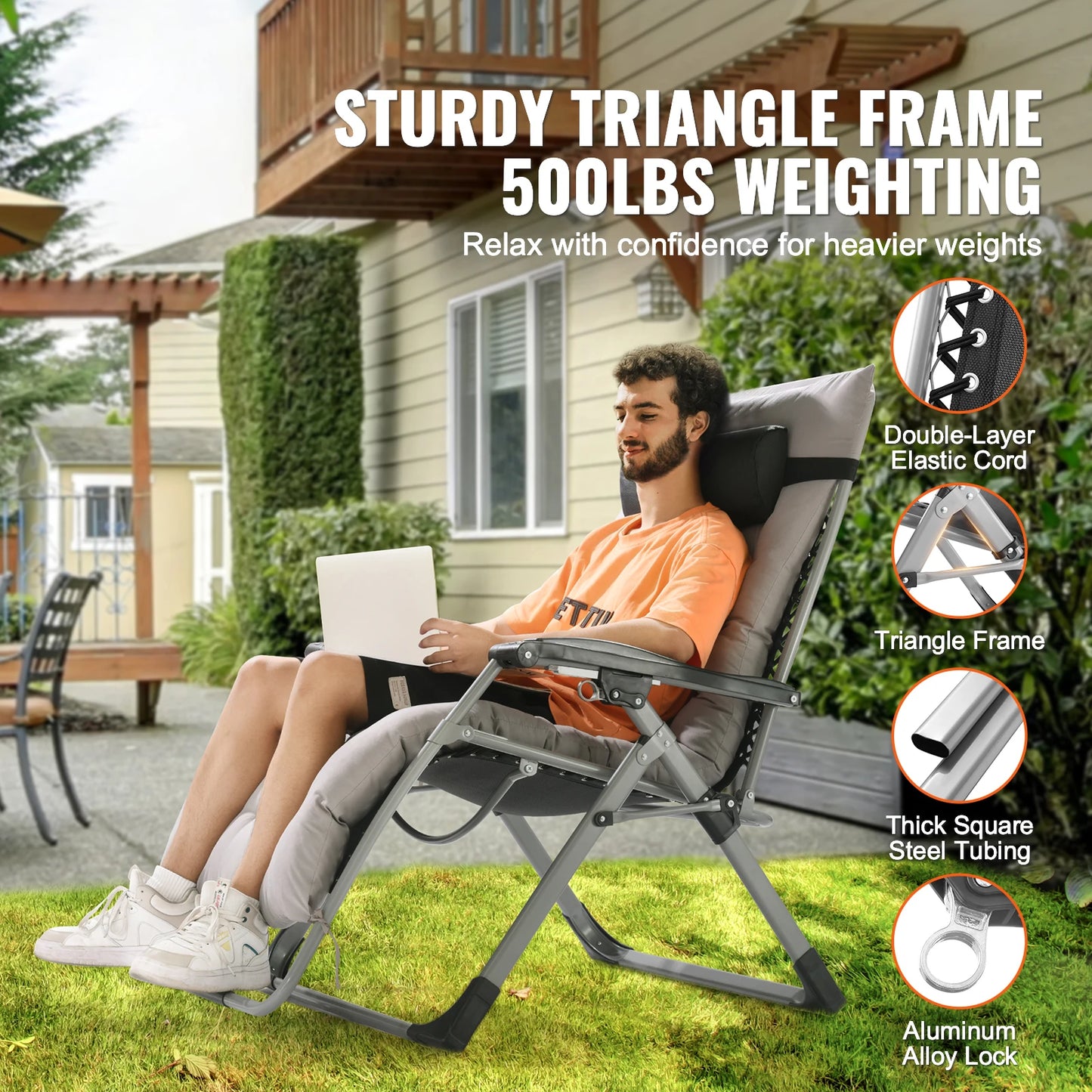 SucceBuy Zero Gravity Chair Outdoor Recliner With Cushion Footrest Cupholder