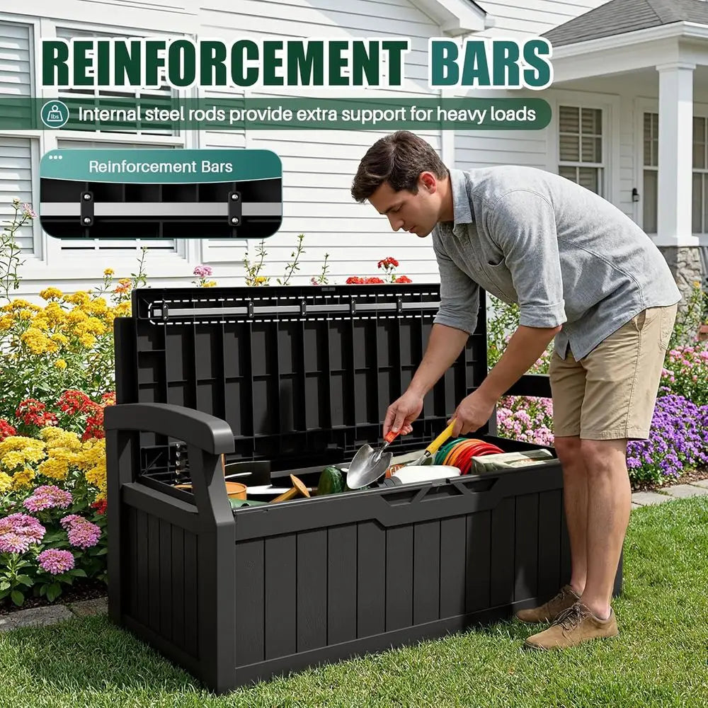 LISM Outdoor Storage Bench Deck Box Lockable Patio Furniture
