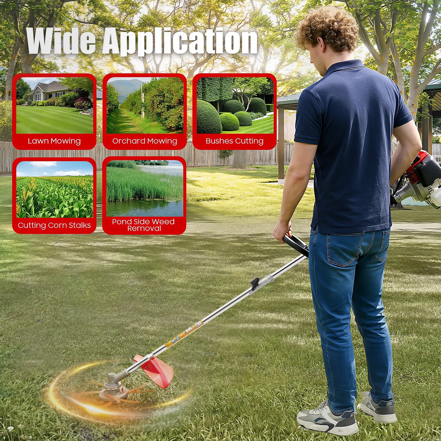 Bymaocar 26cc Gas Powered Lawn Trimmer Dual Blade Weed Wacker