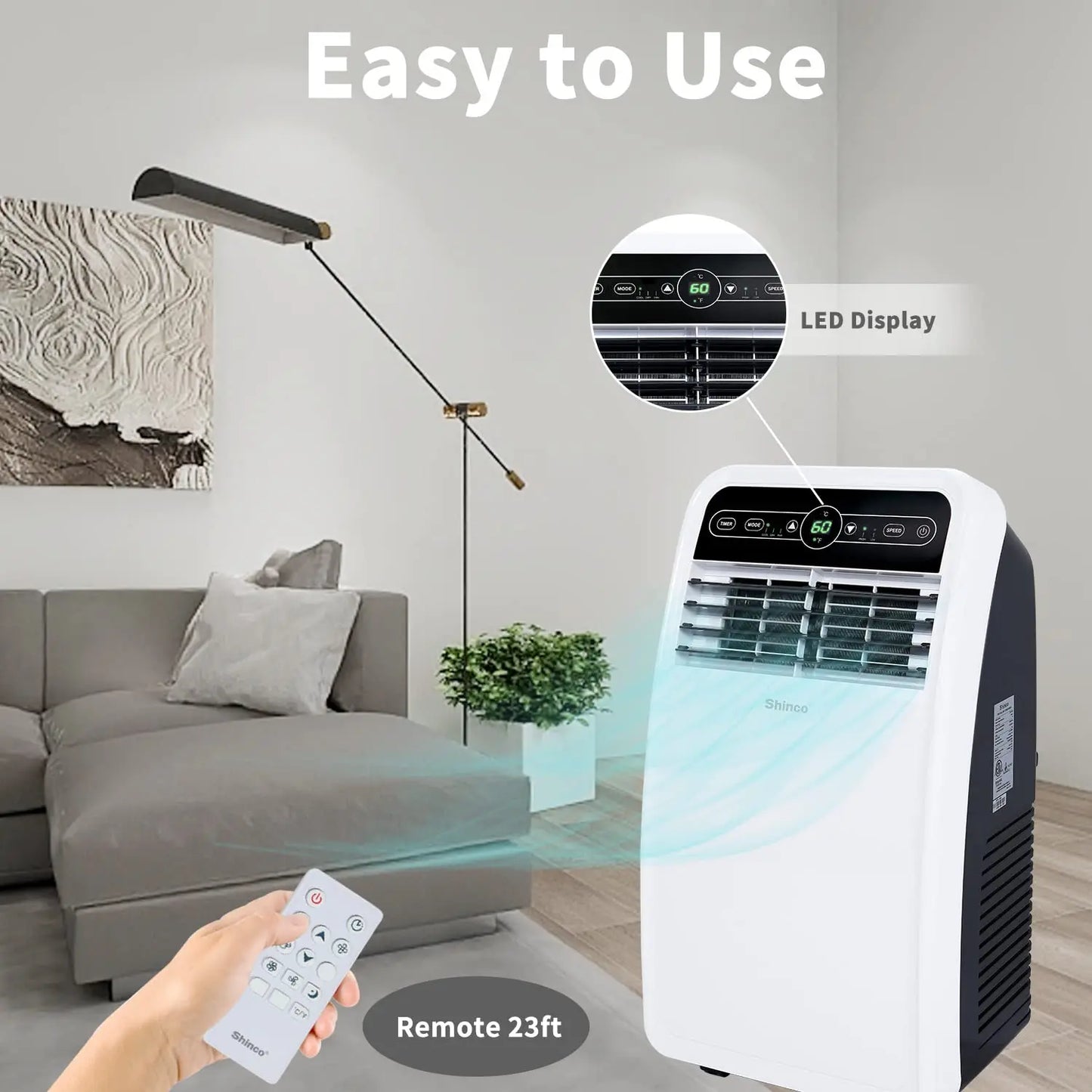 Shinco Portable Air Conditioner with Built-In Dehumidifier and Fan Modes