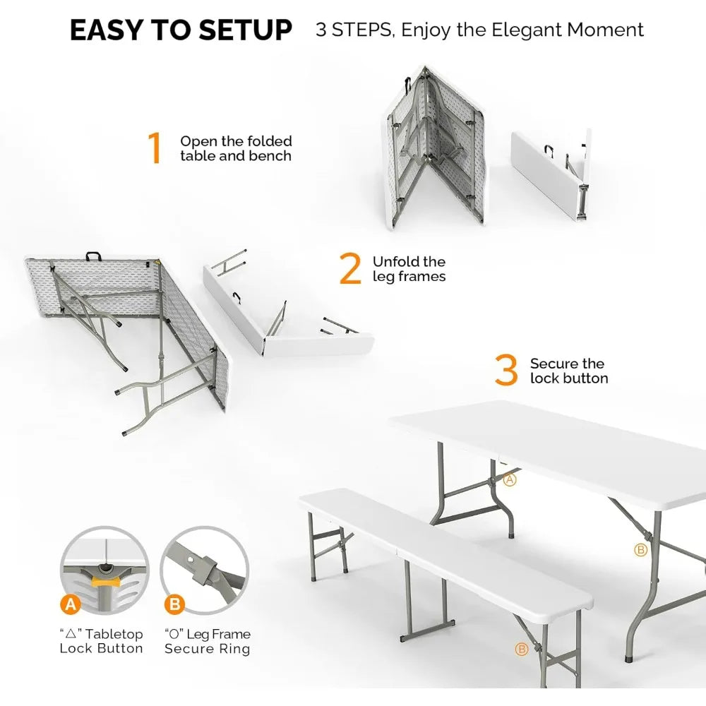 VINGLI Picnic Table Set With Benches For Indoor Outdoor Use