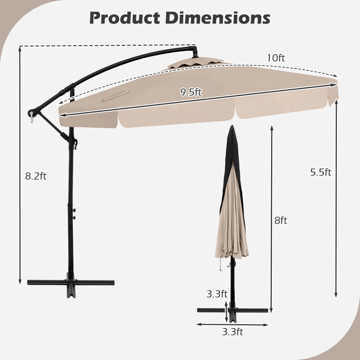 LIFEZEAL Offset Hanging Cantilever Umbrella With Cover