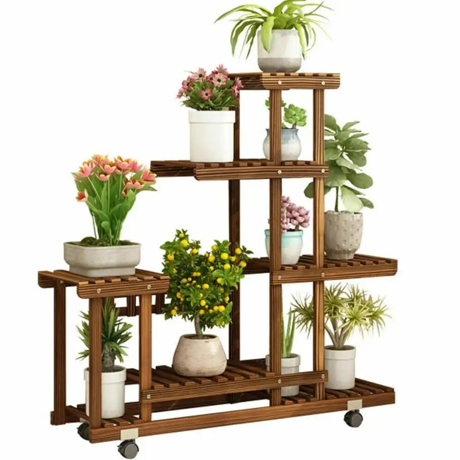 Wisfor Multi-Layer Wood Plant Stand Rack With Wheels