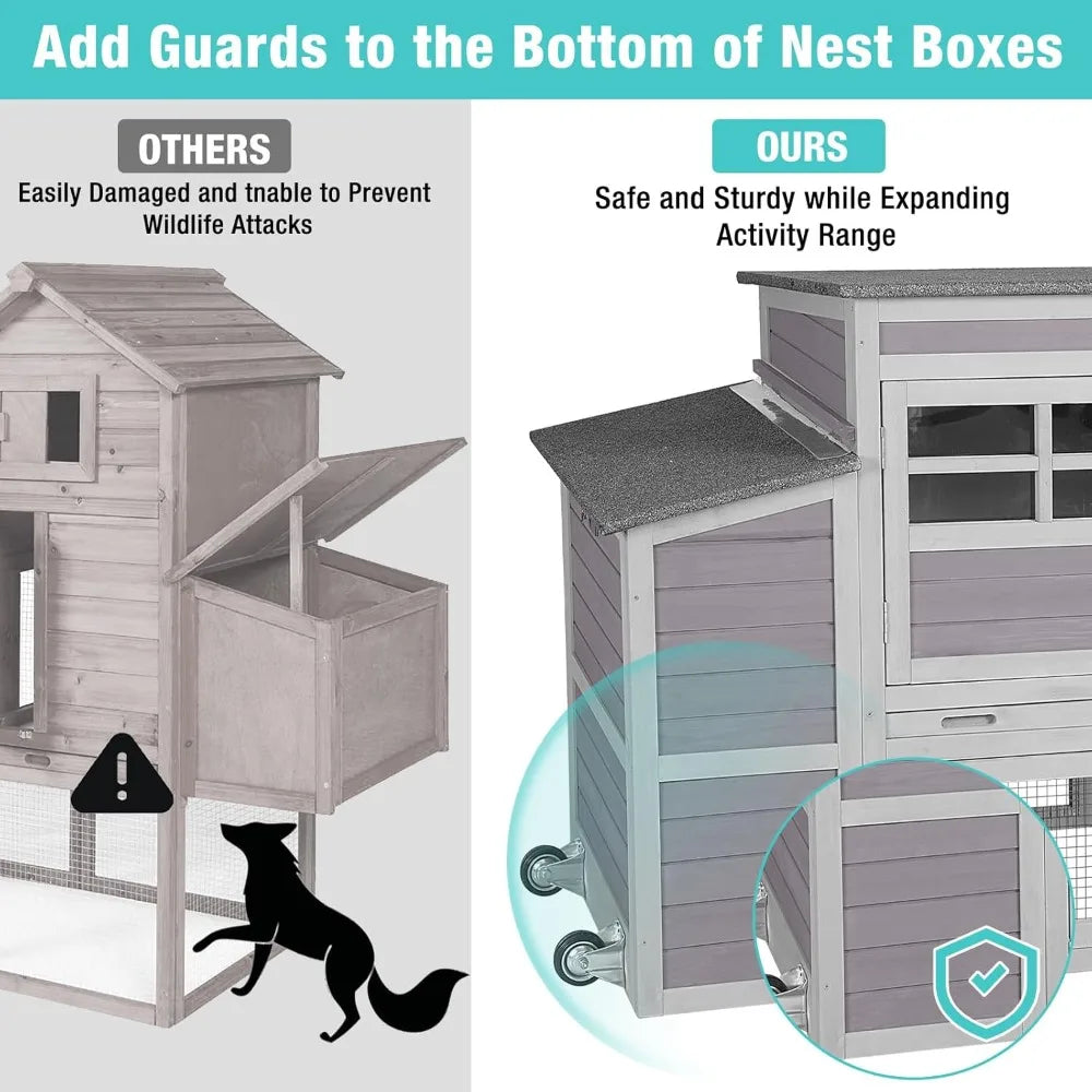 Outdoor Chicken Coop With Wheels Waterproof Roof Nesting Box