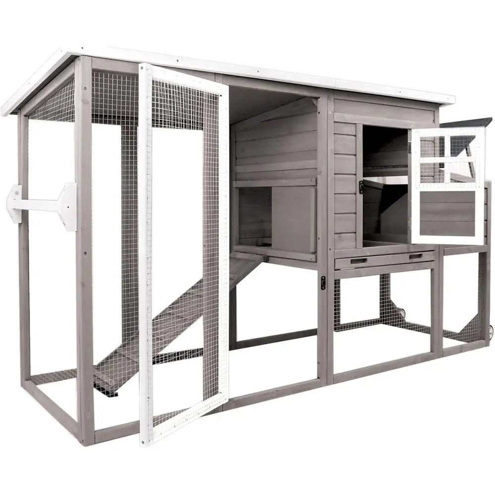 Solid Wood Chicken Coop With Large Run And Nest Box