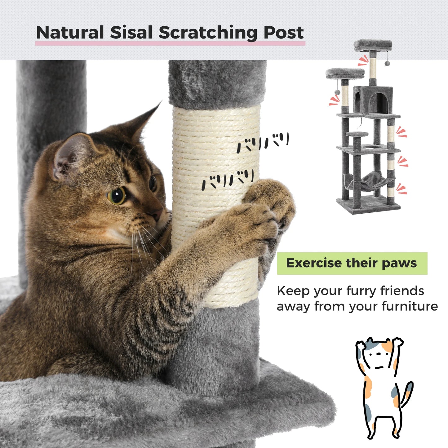 PEQULTICN Multi Level Cat Tree With Scratching Posts And Hammock