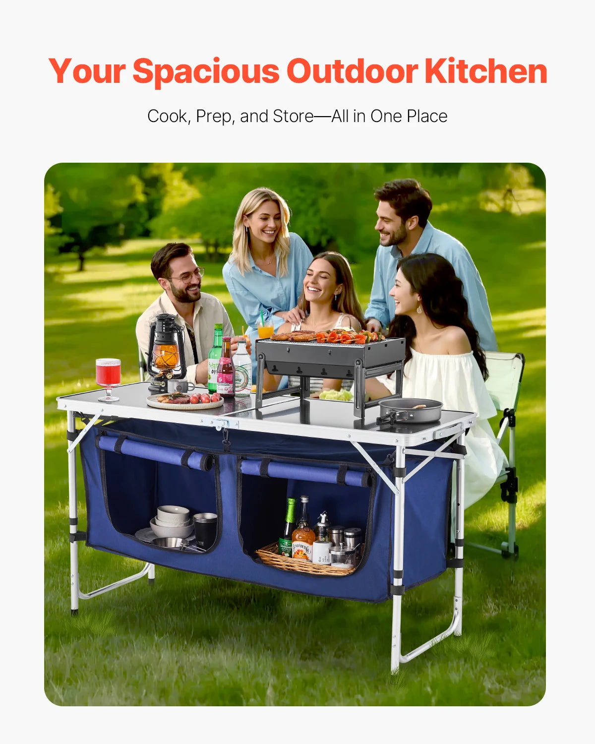 SucceBuy Folding Camping Kitchen Table Aluminum Portable Outdoor Cooking Station