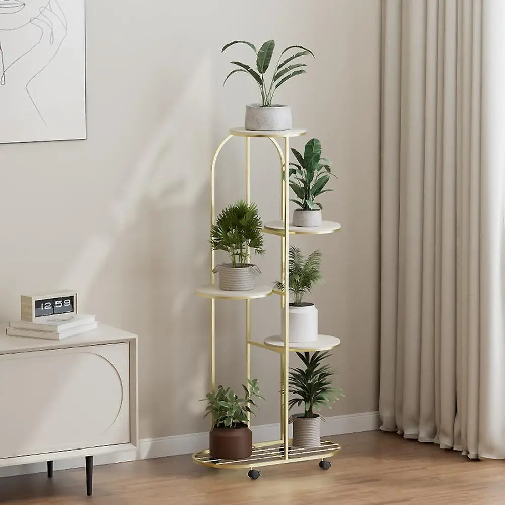 TWISTER.CK Wrought Iron Five Tier Corner Plant Stand With Wheels