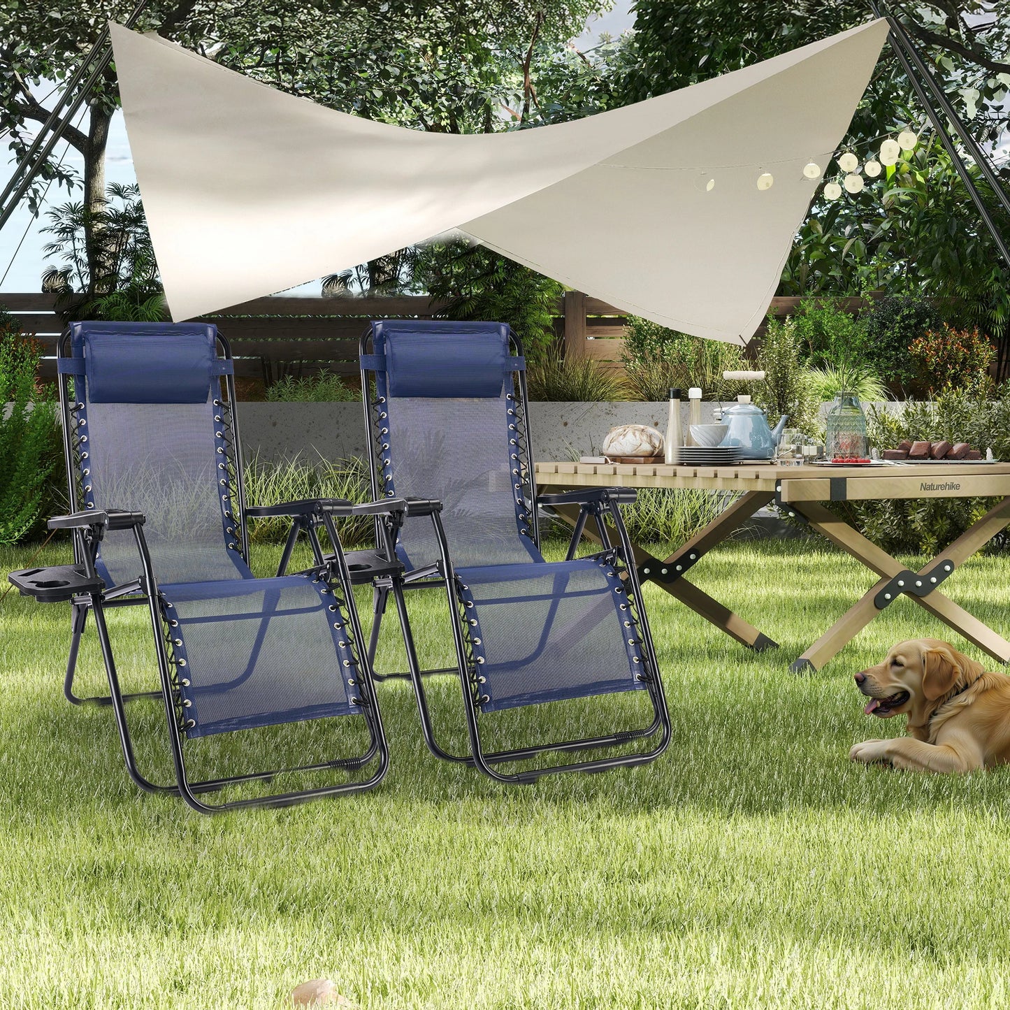 JHK Portable Zero Gravity Recliner Chairs Outdoor Folding Lounge Set