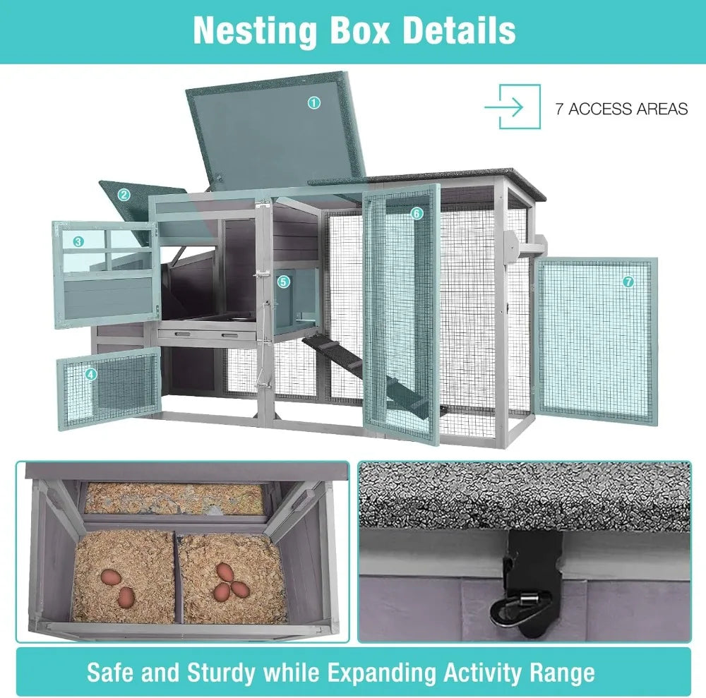 Outdoor Chicken Coop With Wheels Waterproof Roof Nesting Box