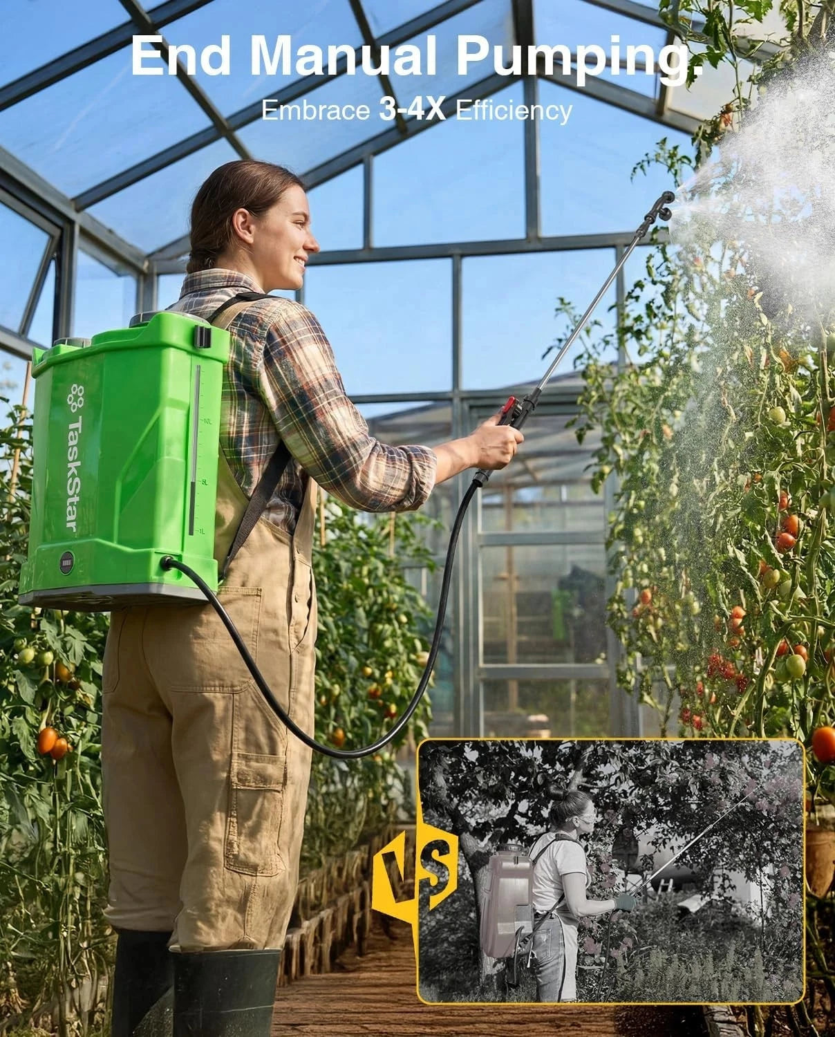 TaskStar Battery Powered Backpack Sprayer With Telescopic Wand And Nozzles