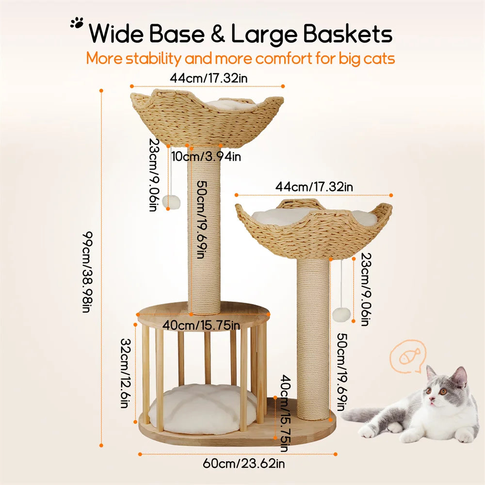 BORWARTCN 3-Tier Cat Tree With Plush Napping Perches Sisal Rope