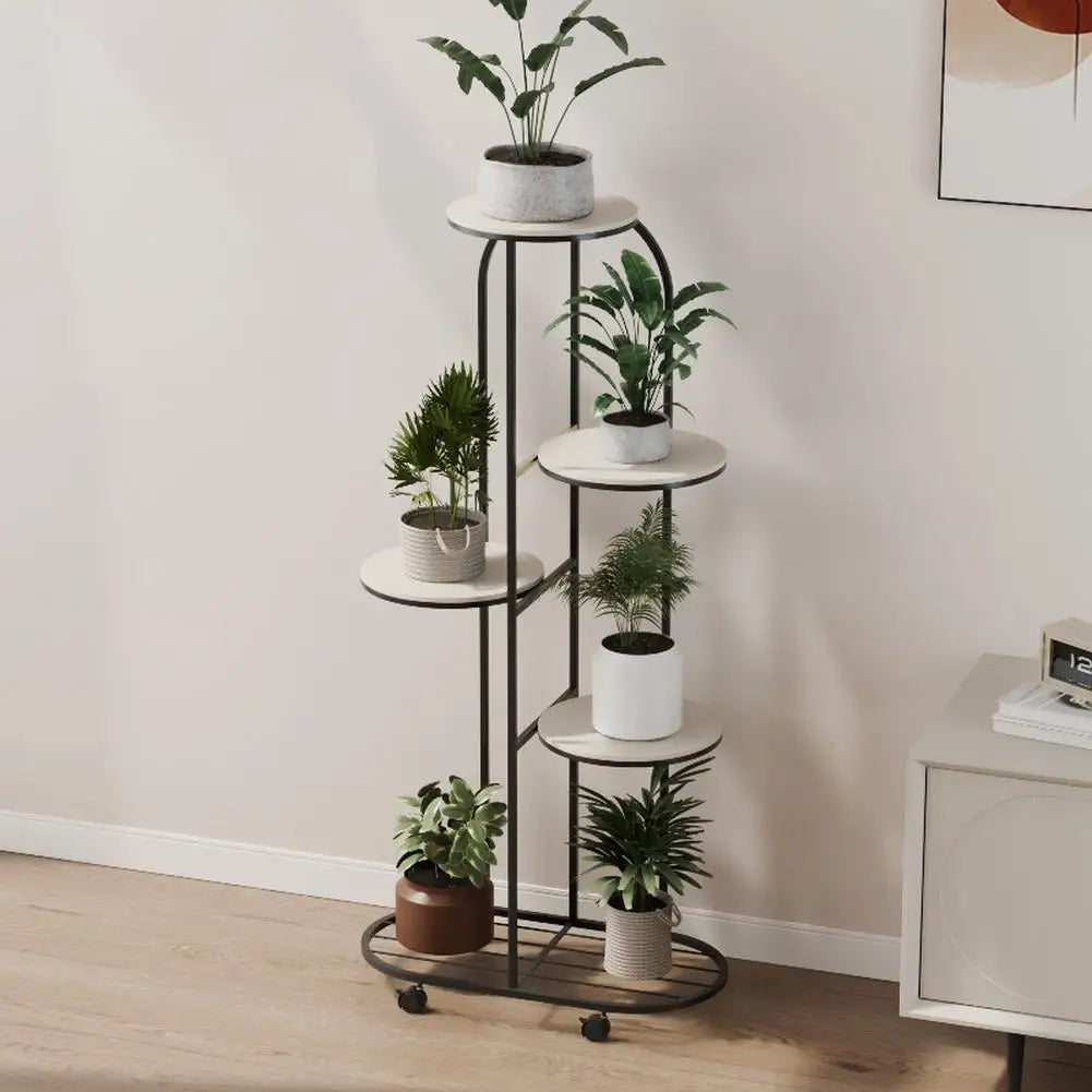 TWISTER.CK Wrought Iron Five Tier Corner Plant Stand With Wheels