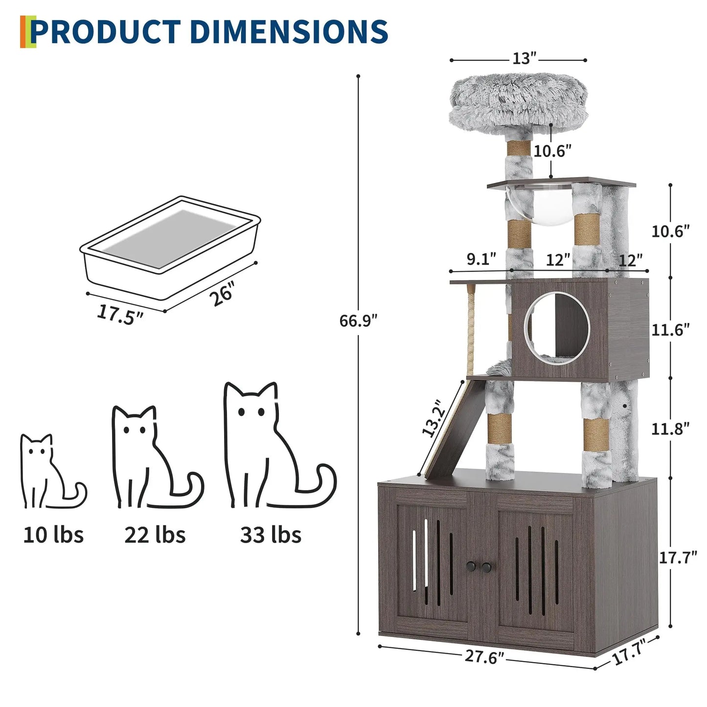 HiMISS Multi-Level Cat Tree With Enclosed Litter Box Capsule Nest