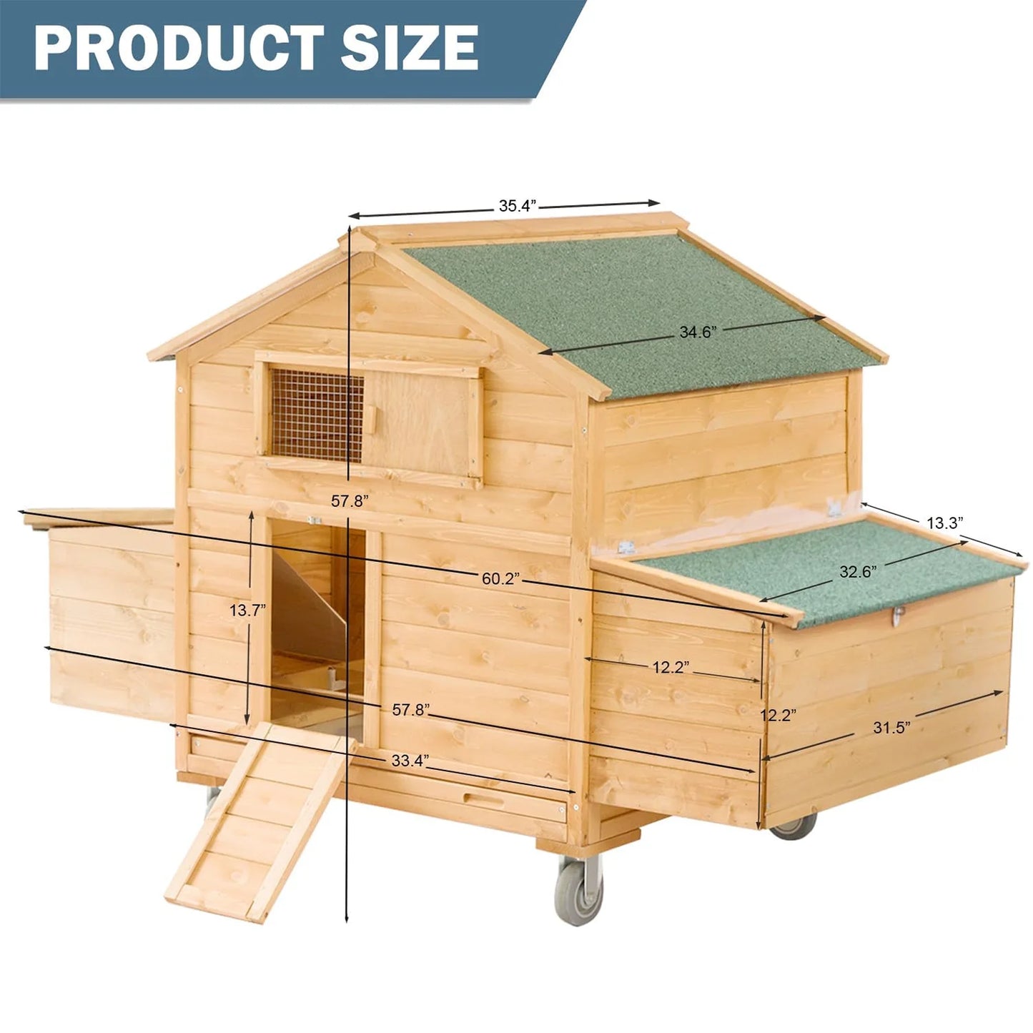 Movable Chicken Coop On Wheels For 6 To 8 Chickens