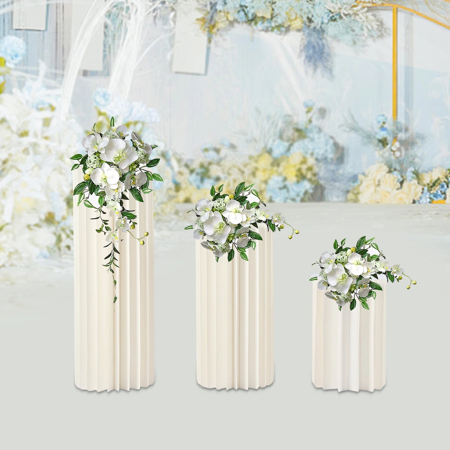 Three Piece Wedding Flower Stand Set Foldable Cardboard Dessert Centerpieces
