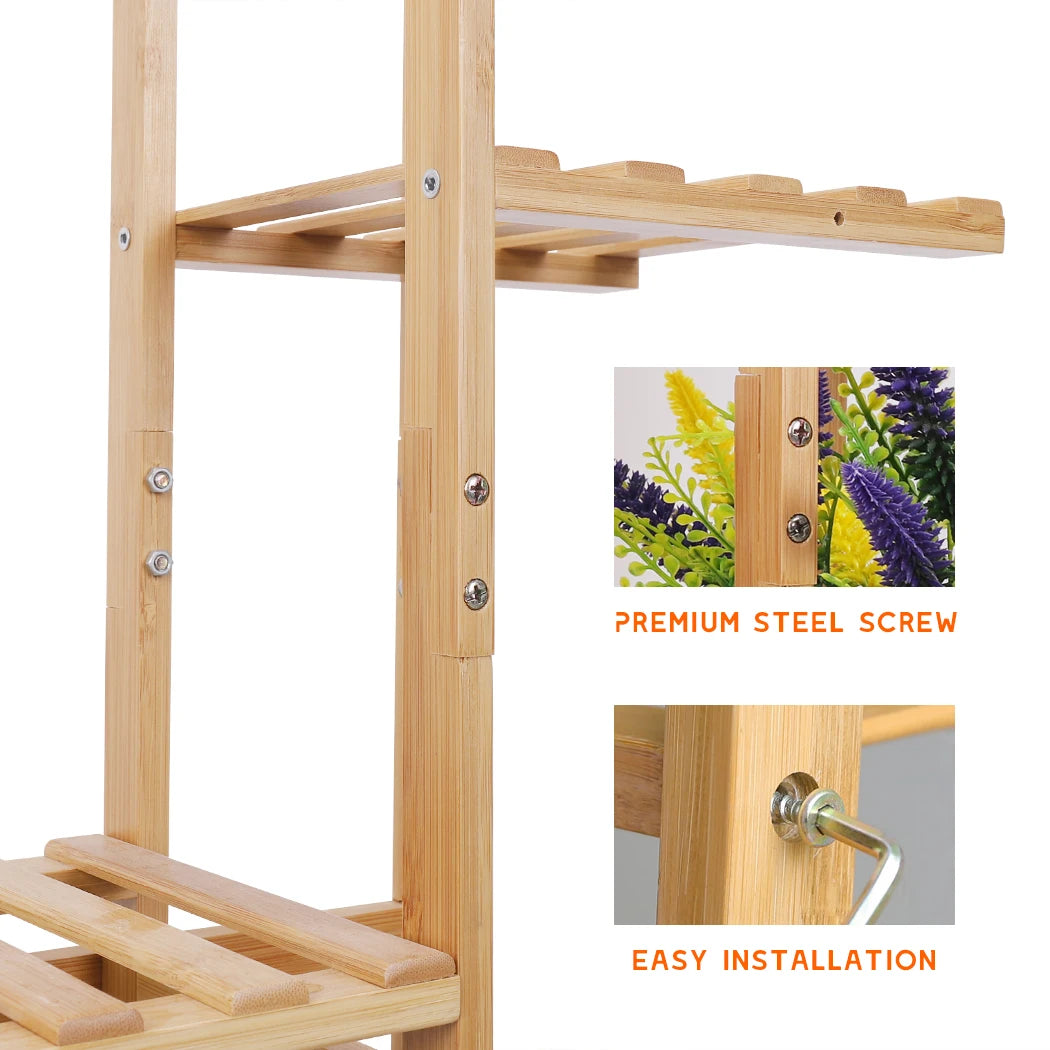 Bamboo 6 Tier Plant Stand Tower For Indoor Outdoor Corner