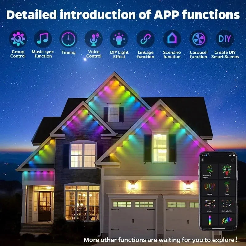 MIMIRGB Outdoor Eaves LED Light String Waterproof Bluetooth Smart DIY Modes