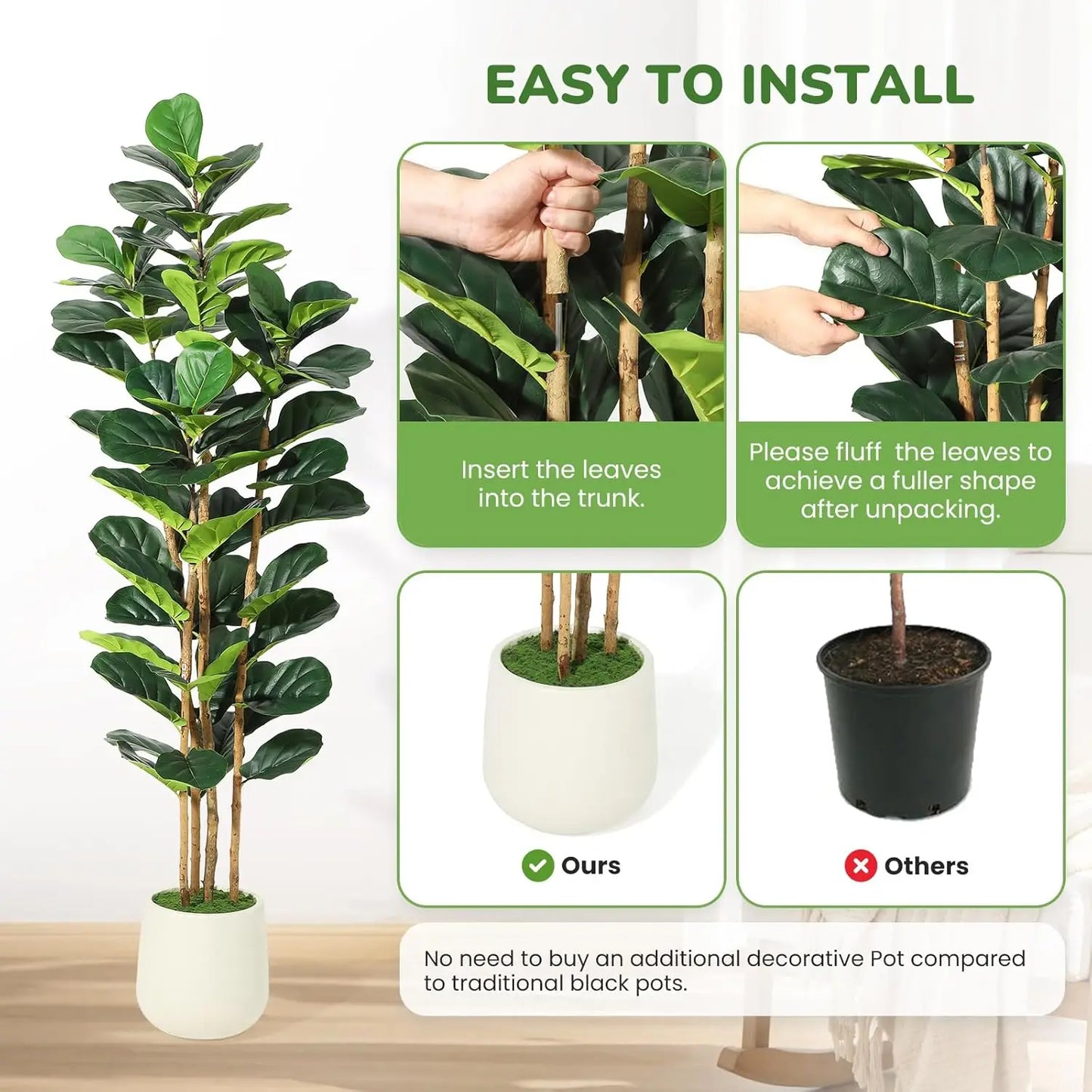 HiMISS Artificial Fiddle Leaf Fig Tree With Pot Home Decor