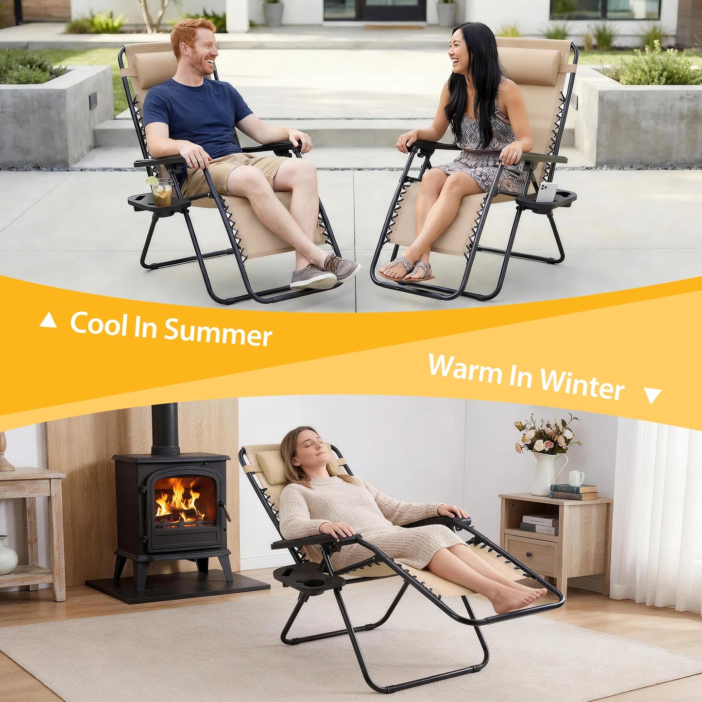 JHK Portable Zero Gravity Recliner Chairs Outdoor Folding Lounge Set