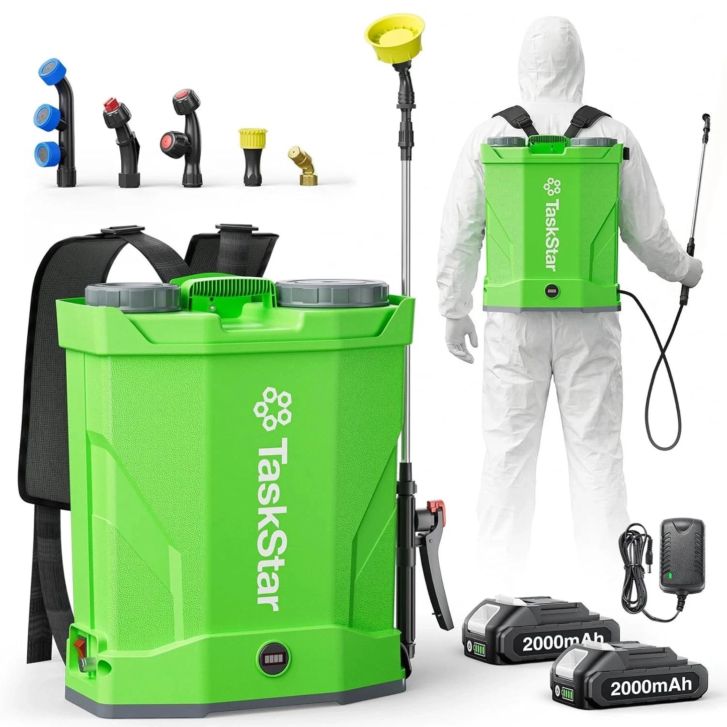 TaskStar Battery Powered Backpack Sprayer With Telescopic Wand And Nozzles