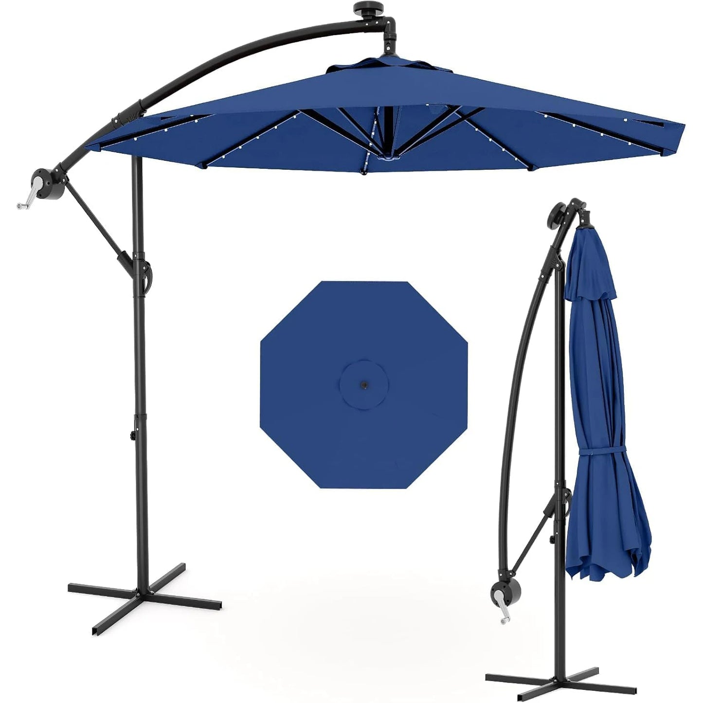 Cantilever Outdoor Umbrella With Solar LED Lights UV Protection