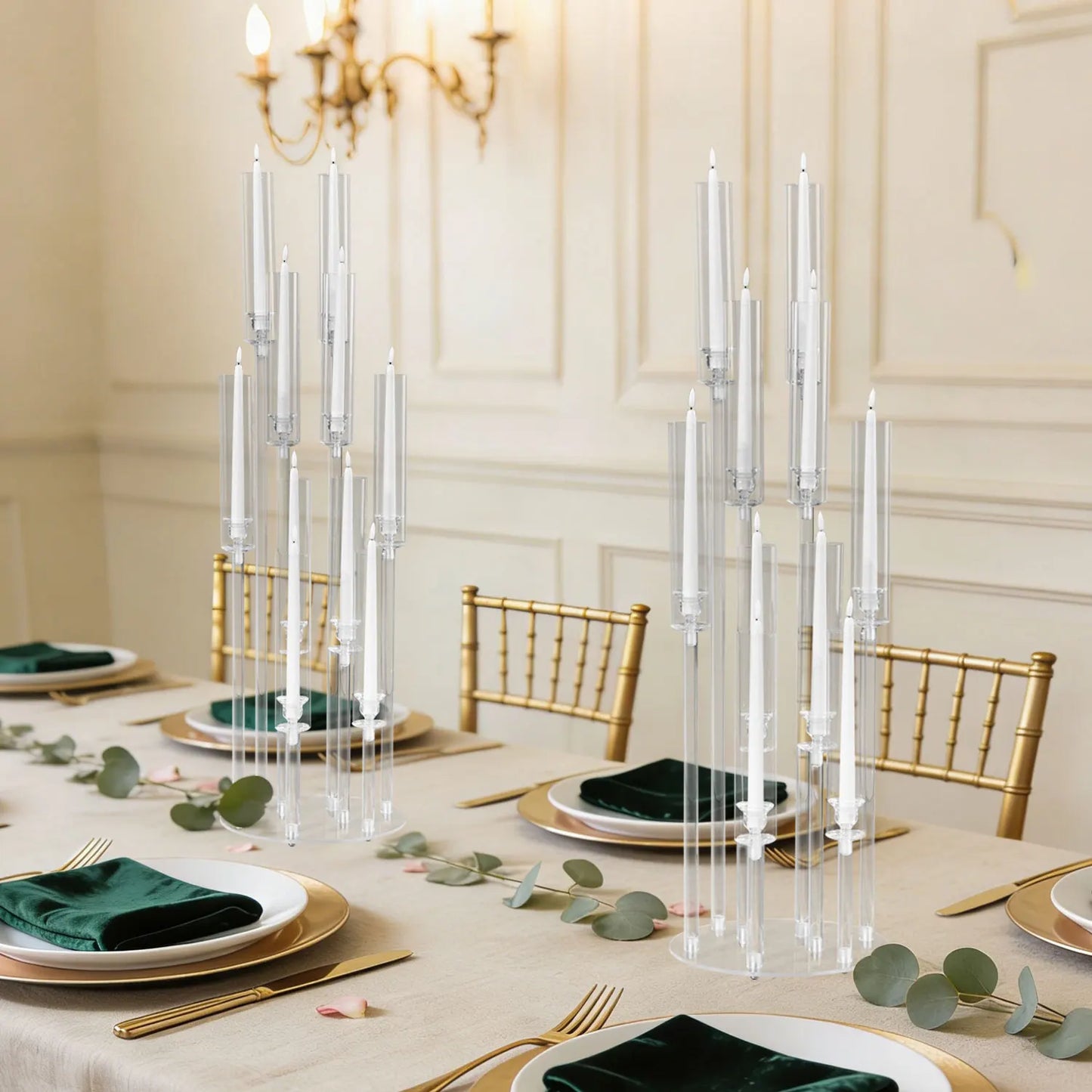 VINCIGANT 10 Arm Acrylic Candelabra Candle Holder For Wedding Tables