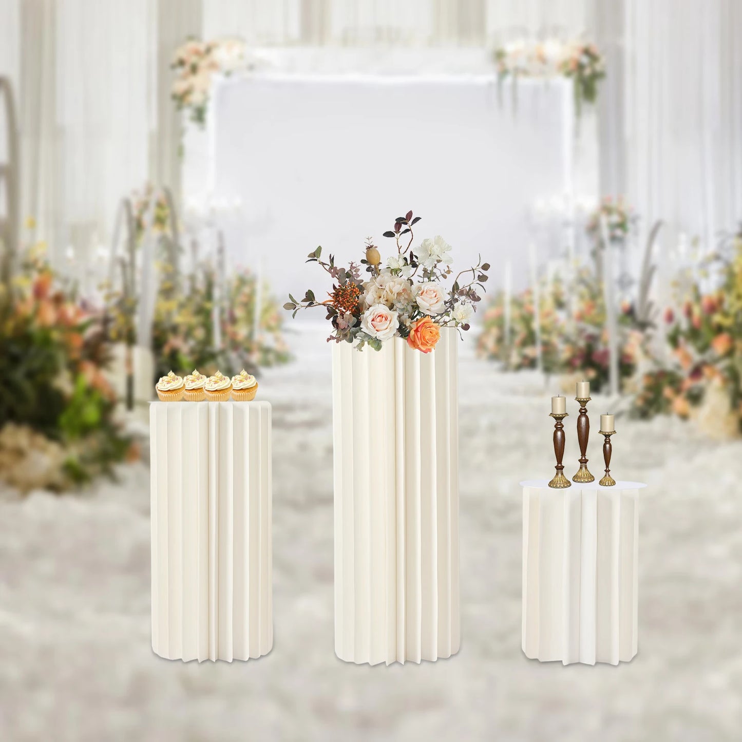 Three Piece Wedding Flower Stand Set Foldable Cardboard Dessert Centerpieces