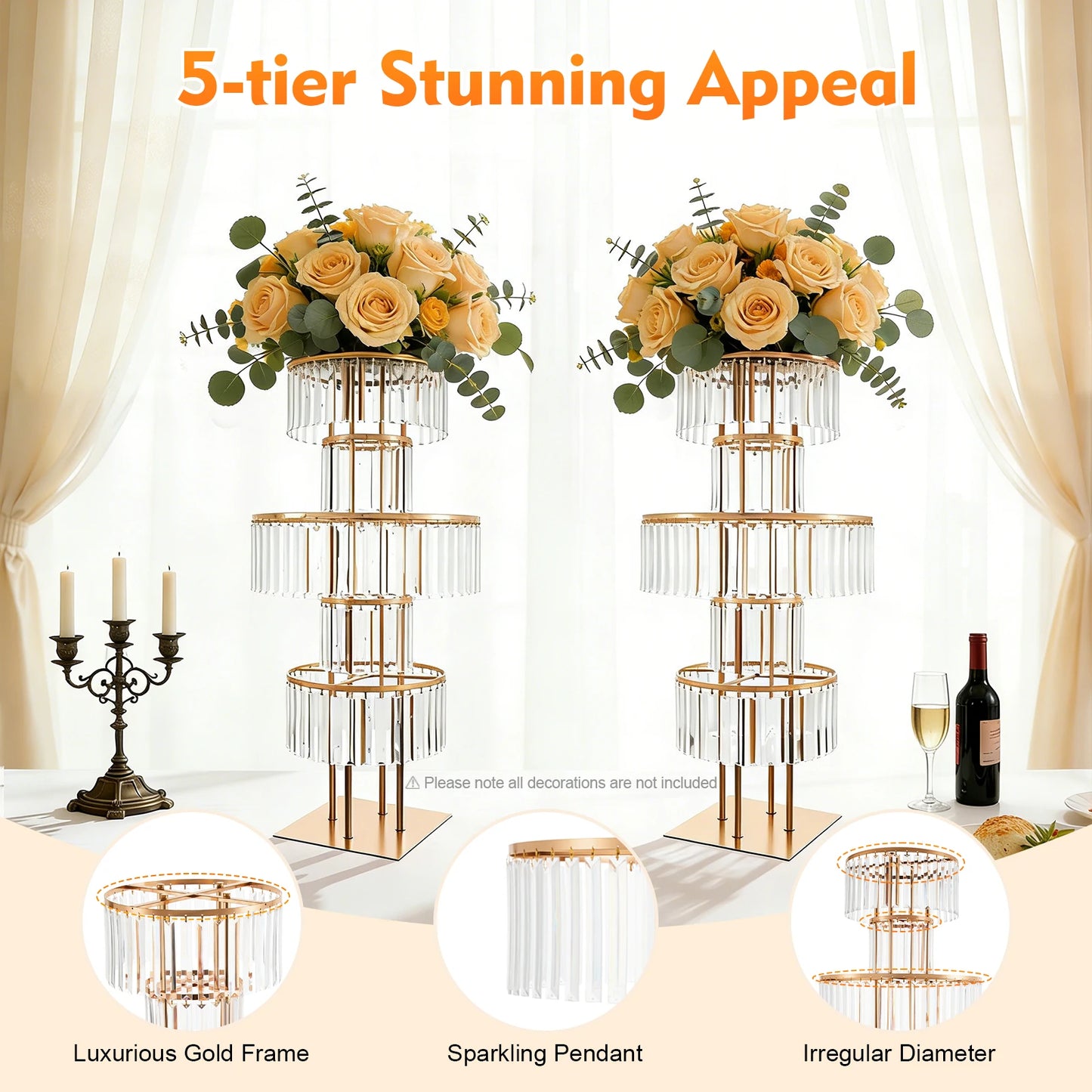 5 Tier Iron And Acrylic Wedding Flower Stand Floor Centerpiece